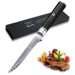 FAMCÜTE 6-Inch Boning Knife, Made of 67 Layers Damascus w/Octago Indonesian Ebony Handle Flexible Fillet Knives for Professional deboning Meat Poultry Chicken Fish